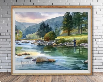 Fly Fishing on Arkansas River, Colorado - Fine Art Watercolor Poster (#st1h-vp2215)