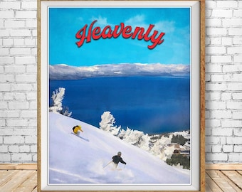 Heavenly Ski Area Poster, Lake Tahoe Ski Resort Print, California Print, Ski Poster, Skiing Decor Wall Art bundle-v #vp188