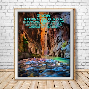 Zion Poster, National Park Poster, Zion National Park Print, Virgin Narrows, Utah Poster st1 #vp68