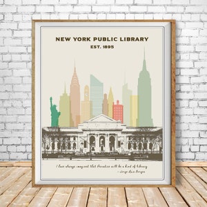 New York Library Print, New York City Poster, Library Poster, Nyc Poster, Gifts for Book Lovers, Wall Art st1 #vp128
