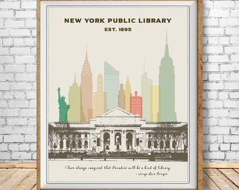 New York Library Print, New York City Poster, Library Poster, Nyc Poster, Gifts for Book Lovers, Wall Art st1 #vp128