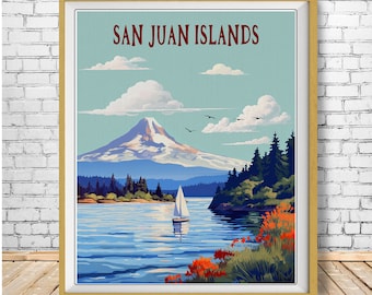 San Juan Islands Print, Mount Baker Print, Sailboat Art, Washington State Poster, Seattle Art, Wall Art st1 #vp473