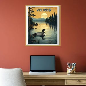 Wisconsin Poster, Loon Print, Lake House Print, Madison Milwaukee Wisconsin Decor, Wisconsin Landscape, State Bird Print (#st1v-vp0901) image 5