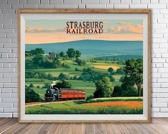 Póster de tren vintage, ferrocarril de Strasburg, territorio Amish, Pensilvania, arte mural de locomotoras, decoración de viaje en tren (#st1h-vp1585)