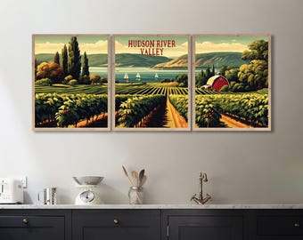 Hudson River Valley Travel Poster, New York State Scenic Print, Palisades Art, Hyde Park New York City Decor Vineyard (#p3-vp1462)