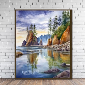 Olympic National Park Poster, Rialto Beach Print, Hoh Rainforest Wall Art, Seattle Decor, Washington State, Travel Poster (#st1v-vp1506)