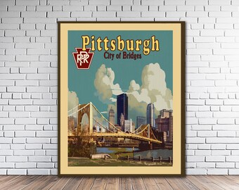 Pittsburgh Bridges Retro Train Poster | Retro Pennsylvania Railroad Wall Art (#str1-vp2296)