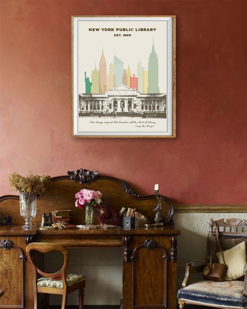 New York Library Print New York City Poster Library Poster Etsy