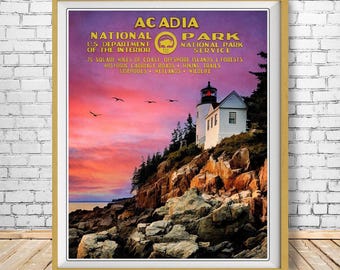 Acadia National Park Vintage Poster, National Park Poster, Maine Art, Beach House Decor Wall Art (#st1v-vp0317)