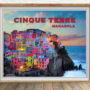 Cinque Terre Print, Manarola Poster, Italy Print, Cinque Terre Poster, Italy Poster Vintage Travel Wall Art bundle-h #vp13