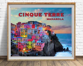 Cinque Terre Print, Manarola Poster, Italy Print, Cinque Terre Poster, Italy Poster Vintage Travel Wall Art bundle-h #vp13