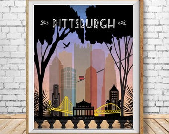 Art Deco Pittsburgh Skyline Poster - Vintage Pennsylvania City Wall Art (#str1-vp0164)