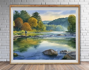 Fly Fishing on Arkansas River, Colorado - Fine Art Watercolor Poster (#st1h-vp2219)