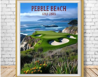 Golf Poster, Pebble Beach Golf Course, Golf Print, Golf Decor, Golf Art, Golf Wall Art, California  (#st1v-vp0599)