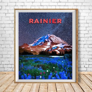 Mt Rainier Print, Mount Rainier Poster, Washington State Poster, Seattle Poster, Milky Way Photo Wall Art bundle-v #vp22