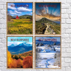 New Hampshire Poster, Discounted Set, New Hampshire Print, Four Seasons, New England Print, Landscape Art, Rural Art st4 #vp793