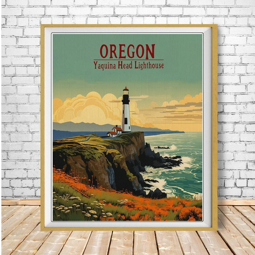 Lighthouse Poster.pdf Oregon Coast Poster, Lighthouse Print, Portland Oregon, Yaquina Head ...