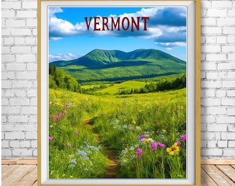 Vermont Poster, Green Mountains Print, Springtime Decor, Rural Landscape Art, Vermont Print, Wildflower Print for Hikers (#st1v-vp0798)