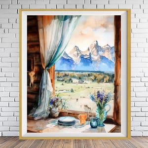 Grand Teton Watercolor Print, National Park Poster, Mountain Landscape Print, Wyoming Art, Western Decor, Jackson Wyoming bundle-v #vp945