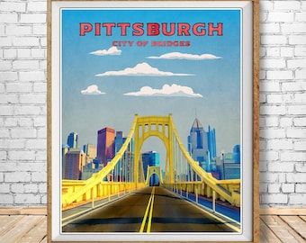 Impresión de Pittsburgh, Cartel de Pittsburgh, Puentes de Pittsburgh, Decoración de Pittsburgh, Arte de Pittsburgh, Cartel de viaje (#st1v-vp0192)