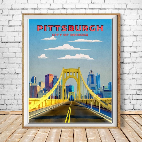 Impresión de Pittsburgh, Cartel de Pittsburgh, Puentes de Pittsburgh, Decoración de Pittsburgh, Arte de Pittsburgh, Cartel de viaje (#st1v-vp0192)