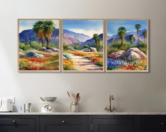 Palm Springs Desert Landscape Print, California Serene Natural Wall Art, California Desert Poster, Desert Decor Watercolor (#p3-vp1713)