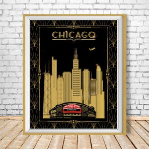 Chicago Cubs Poster, Chicago Skyline Skyline Print, Art Deco Poster, Wrigley Field Vintage Architecture bundle-v #vp172