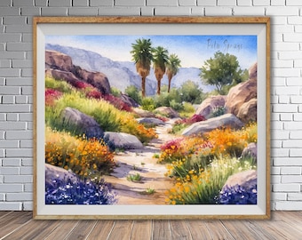Palm Springs Mountain Hiking Trail Travel Poster – Scenic Watercolor California Desert Landscape Wall Art (#st1h-vp1711)