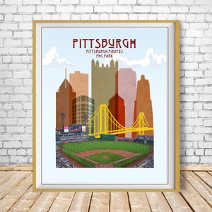 Pittsburgh Pirates Poster, Pirates Print, Pittsburgh Skyline Poster, Pennsylvania Decor st1 #vp161