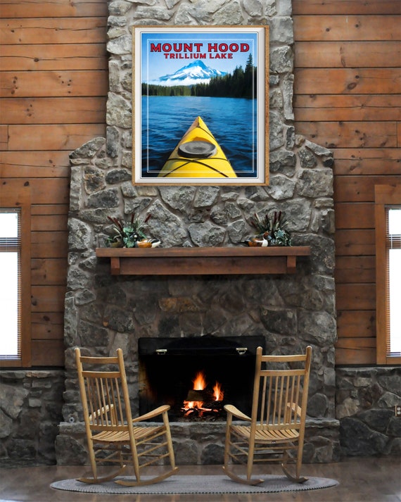 Mt Hood Poster Kayak Print Trillium Lake Print Portland Etsy