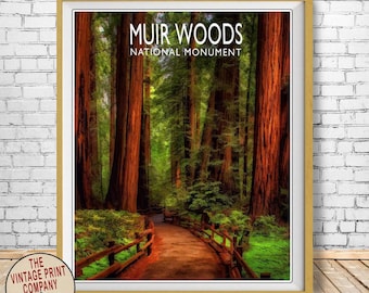 Muir Woods Poster, Muir Woods Print National Park Print, California Vintage Travel Poster (#st1v-vp0353)