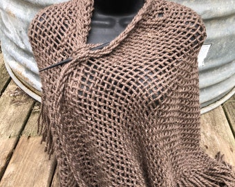 Alpaca hand woven shawl with fringe. Very soft and warm. FREE SHIPPING