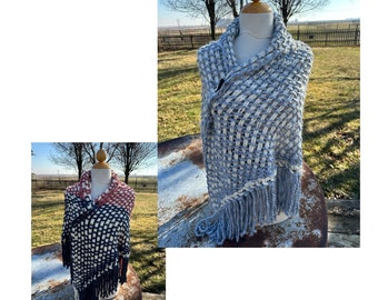 Hand woven shawl with fringe. 20% Alpaca  plus Acrylic. FREE SHIPPING