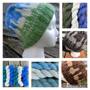 100% Alpaca/Llama Fair Isle Hat kit Knitting pattern and yarn. Choice of yarn weight and colorways. FREE SHIPPING. Natural fiber image 1