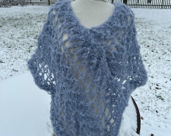 Hand knit Fluffy Alpaca poncho/wrap. One size fits all. FREE SHIPPiNG!