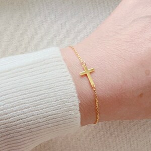 Dainty Cross Bracelet, Tiny Gold Cross Bracelet, Cross Jewelry, Religious Jewelry, Gift For Mom, Gift For Her, Christian Gift, Baptism Gift
