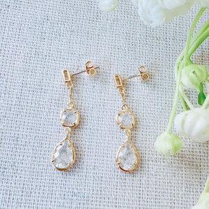 Minimalist CZ Drop Earrings Gift For Her Tiny CZ Drop Earrings Gift For Mom For Birthday Gift Gold Drop Earrings For Bridal Earrings