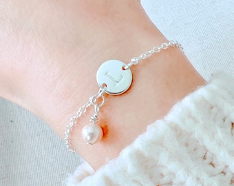 Tiny Pearl Initial Bracelet Gift For Her Initial Pearl Bracelet Gift For Mom Pearl Initial Bracelet For Bridesmaid Gift For Birthday Gift