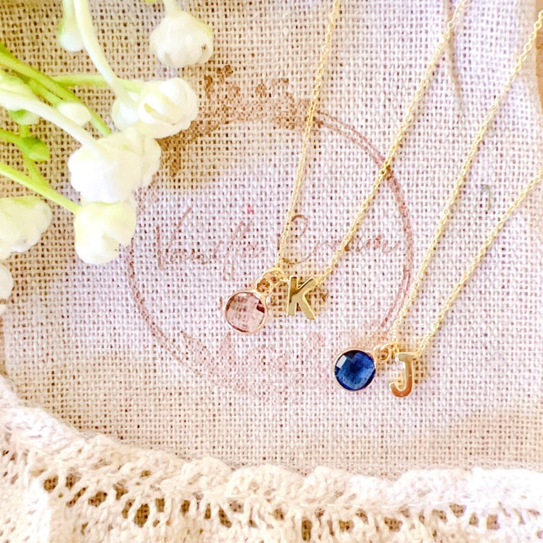 Sideways Initial And Letter Necklace With Birthstone Birthstone