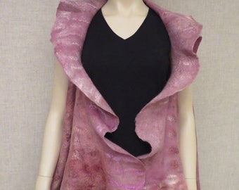 Nuno felted silk wool lagenlook layering duster vest wearable art to wear dusty rose silk wool nuno felted sz M L XL new artsy duster spring
