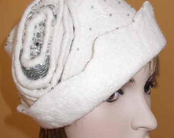 felted merino wool silk hat fedora cloche wearable art cap avant guard new hand felted hand made one of a kind artsy beaded 3d