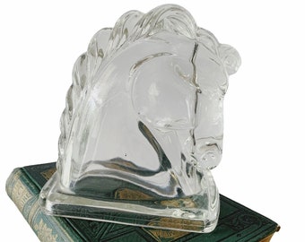 Vintage Clear Glass Horse Bookend/Mid Century Bookend/Glass Horse Sculpture