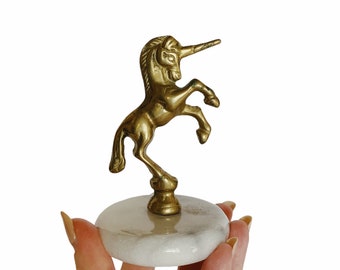 Figurine licorne vintage en laiton sur socle en marbre/fabriquée à Taïwan/moderne vintage