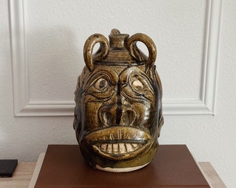 Vintage Triple Ugly Face Pottery Jug/Southern Folk Art/90’s Original Art