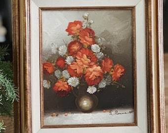 Vintage Ornate Framed Floral Oil Painting/8" x 10" Canvas/Original Painting/Mid Century/Gallery Wall