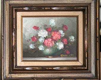 Vintage Ornate Framed Floral Oil Painting/8" x 10" Canvas/Original Robert Cox Painting/Mid Century/Gallery Wall