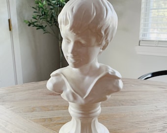 Vintage White Ceramic Victorian Boy Bust/Boy Sculpture/French Country Decor