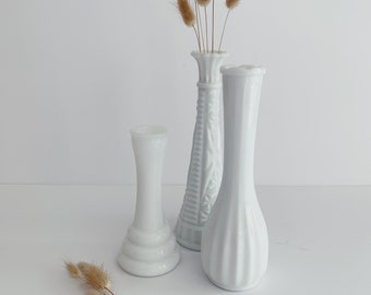 Set of 3 Vintage Milk Glass Bud Vases/Mid Century Decor/Organic Modern/Shabby Chic/Bohemian Style