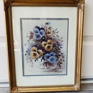 Vintage Framed Signed Print Jan Krzysiecki “Pansies”/Original Art/Gallery Wall