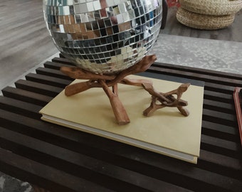 Vintage Hand Carved Monkey Pod Interlocking Puzzle Plant Stand/Tripod Stand/Orb Holder/Bowl Holder/Bohemian/Eclectic